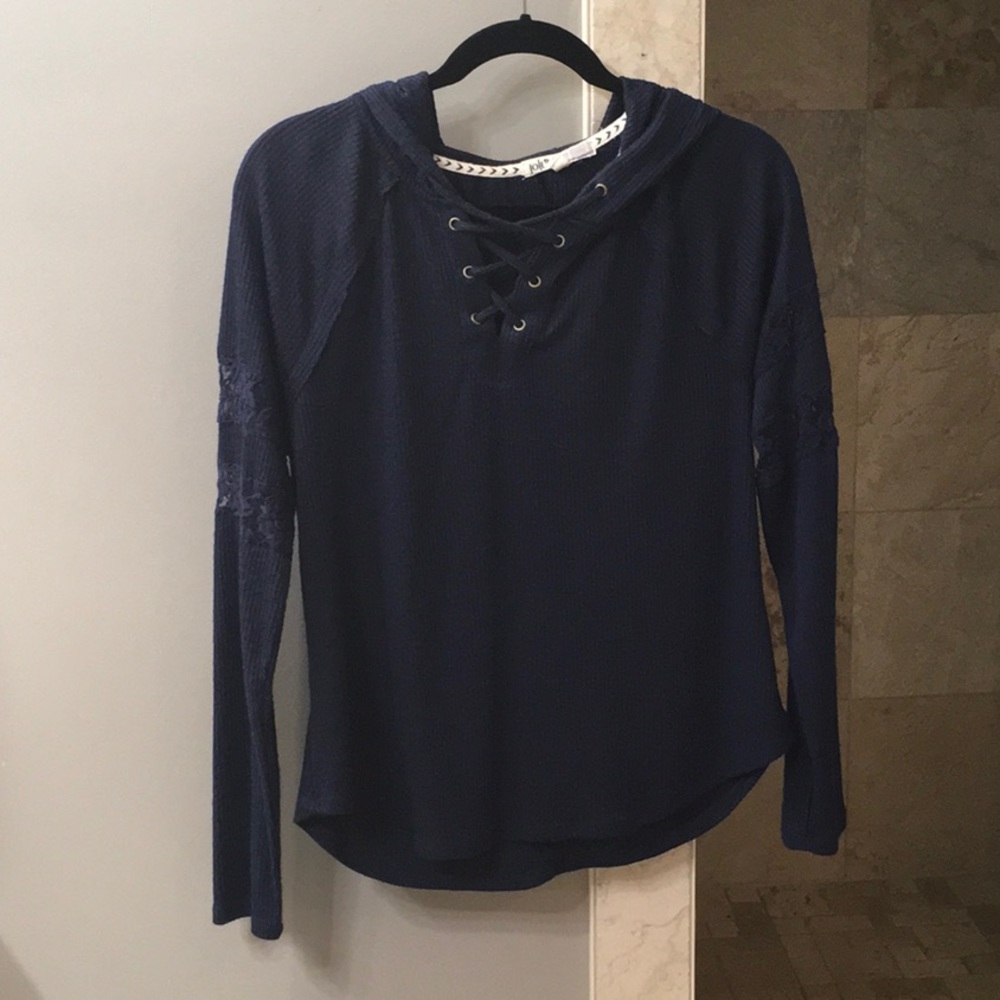 DONATED Jolt navy blue lace-trim hoodie size L